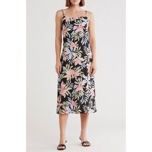 Billabong Golden Hour Maxi Dress Tropical Floral Black‎ Spaghetti Strap XL